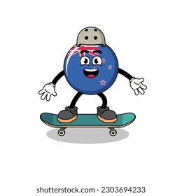 new zealand flag mascot playing a skateboard , character design
