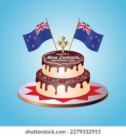 New Zealand Flag National Day with a Cake on a Blue Background