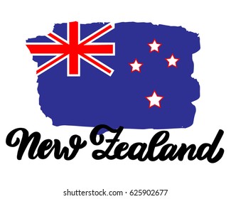 New Zealand flag. The national symbol of the New Zealand with the lettering name of the country.