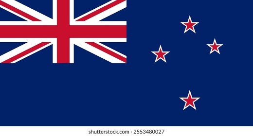 New Zealand flag in official colors, dimensions and aspect ratio. Vector flag symbolizing national pride, identity, heritage, patriotism and authority