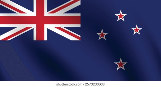 New Zealand flag official colors and proportion digital vector illustration. Pleated flag.