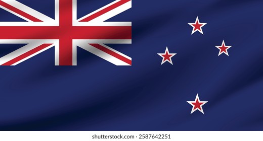 New Zealand flag official colors and proportion digital vector illustration. Pleated flag.