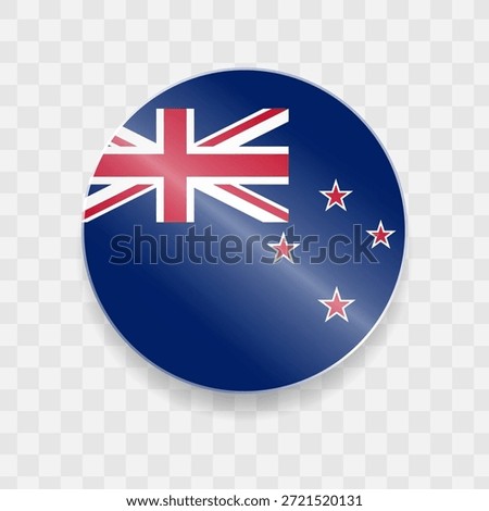 New Zealand flag on button shining glass