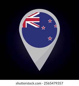 New Zealand Flag on Location Pin. vector illustration