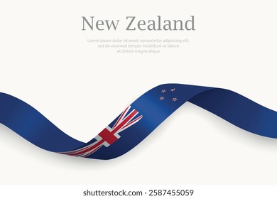 New Zealand flag on Waving ribbon. Template for independence day