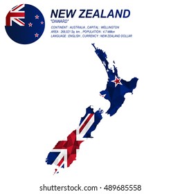 New Zealand flag overlay on New Zealand map with polygonal style.(EPS10 art vector)
