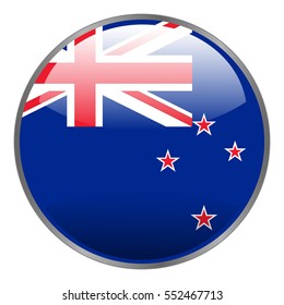 New Zealand flag. Round isolated vector icon with national flag of New Zealand on white background.
