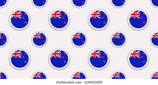 New Zealand flag seamless pattern. Vector circle icons. Rounded geometric flags patch symbol. New Zealands background. Texture for sports pages, travelling design elements. Repeated patriotic wallpape