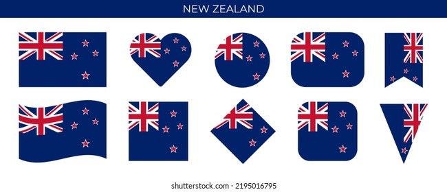 New Zealand flag set. Vector illustration isolated on white background