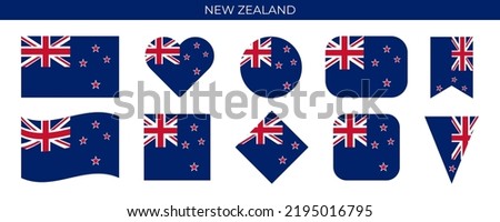 New Zealand flag set. Vector illustration isolated on white background