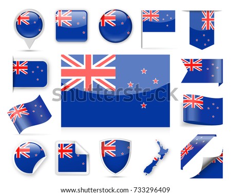 New Zealand Flag Set - Vector Illustration