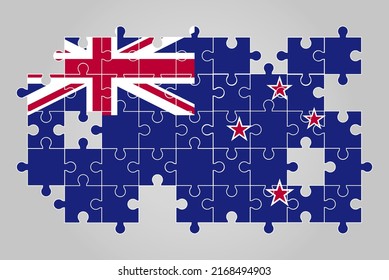 New Zealand flag shape of jigsaw puzzle vector, puzzle map, New Zealand flag for children and classroom, country logo asset, solve problem concept, flat design
