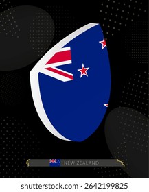 New Zealand Flag Shield icon in 3D on Dark Modern Abstract Rugby Background. Perfect for sports events, heritage themes, national celebrations, and patriotic designs.