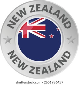 Bandeira da Nova Zelândia em medalha de prata. Bandeira nacional no emblema do círculo de metal.