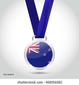 New Zealand Flag in silver Medal. Vector Illustration. RIO Olympic Game silver Medal. Vector Illustration