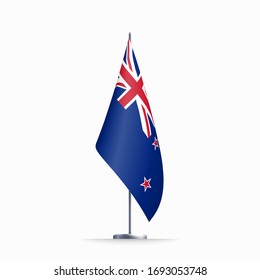 New Zealand flag state symbol isolated on background national banner. Greeting card National Independence Day of the republic of New Zealand. Illustration banner with realistic state flag.