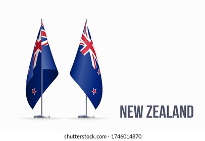 New Zealand flag state symbol isolated on background national banner. Greeting card National Independence Day of the republic of New Zealand. Illustration banner with realistic state flag.