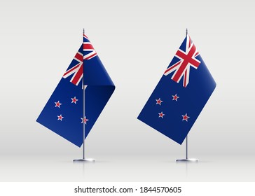 New Zealand flag state symbol isolated on background national banner. Greeting card National Independence Day of the republic of New Zealand. Illustration banner with realistic state flag.