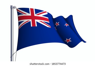 New Zealand flag state symbol isolated on background national banner. Greeting card National Independence Day of the republic of New Zealand. Illustration banner with realistic state flag.