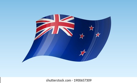 New Zealand flag state symbol isolated on background national banner. Greeting card National Independence Day of the republic of New Zealand. Illustration banner with realistic state flag.