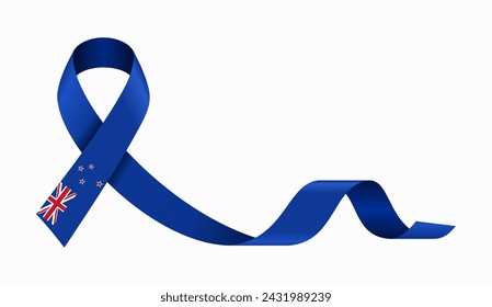 New Zealand flag stripe ribbon wavy background layout. Vector illustration.