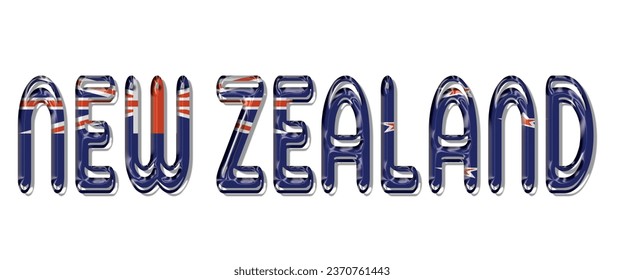 New Zealand flag text font, 3D New Zealand Font With Flag, 3D vector illustration