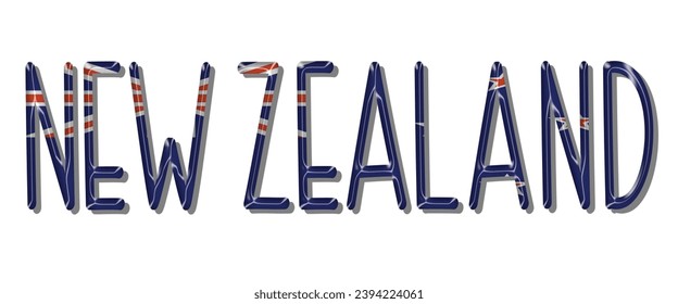 New Zealand flag text font, 3D New Zealand flag colorful background, New Zealand flag vector illustration