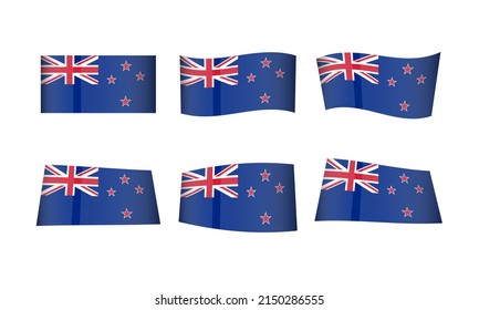 New Zealand Flag Vector Set Flags Zeland Symbol National Wave Wavy Realistic 3D Banner January 26th Icon Button Sticker Vintage Retro February 6th Aussie UK Great Britain Waitangi Day