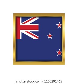 New Zealand Flag Vector Square Icon - Illustration, Flag of New Zealand. Abstract concept, icon,golden square, button. Raster illustration on white background.