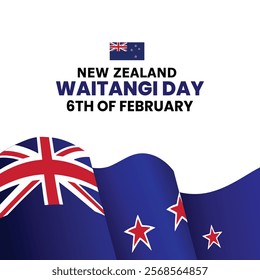 New Zealand Flag and Waitangi Day Vector Illustration Landscape Useable for Social Media Feed