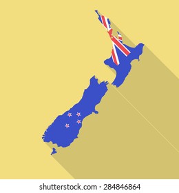 New Zealand flag,map flat icon with long shadow. Vector EPS10