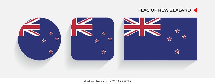 New Zealand Flags arranged in round, square and rectangular shapes