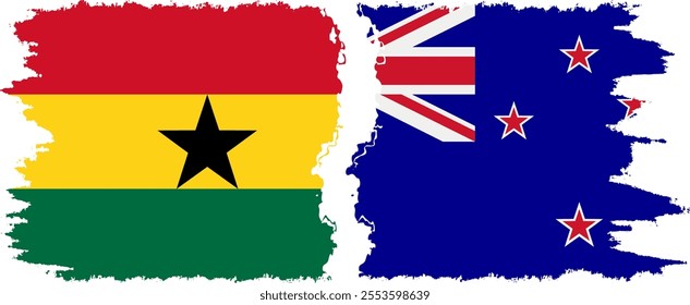 New Zealand and Ghana grunge flags connection, vector