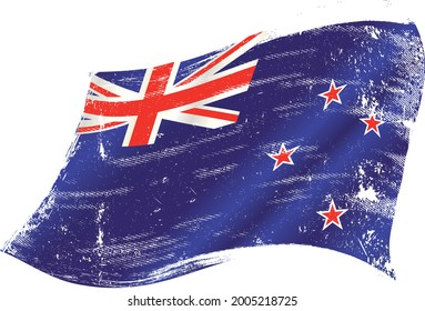 New Zealand grunge waving flag. A grunge flag of New Zealand in the wind for you. 