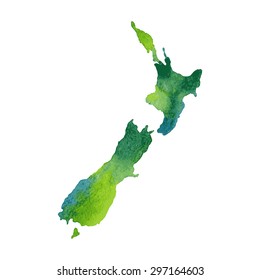 New Zealand. Hand drawn watercolor colorful map