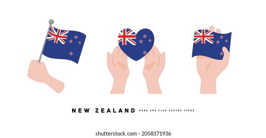 [New Zealand] Hand and national flag icon vector illustration