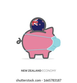 New Zealand healthcare savings. Piggy bank with medical face mask