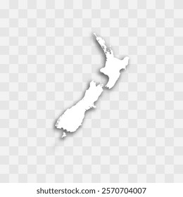 New Zealand high detailed vector representation of country silhouette. White color on transparent background with dropped shadow. For educational, decorative, or informational use.