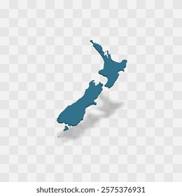 New Zealand high detailed vector representation of country silhouette. 3D map on transparent background with dropped shadow. For educational, decorative, or informational use.