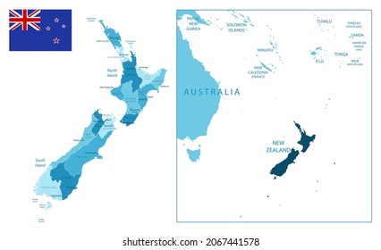 New Zealand - highly detailed blue map. Vector illustration