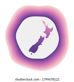New Zealand icon. Colorful gradient logo of the country. Purple and red New Zealand rounded sign with map for your design. Vector illustration.