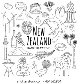 New Zealand icons hand drawn vector set