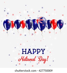 New Zealand Independence Day Sparkling Patriotic Poster. Happy Independence Day Card with New Zealand Flags, Confetti, Stars, Bokeh and Glitter.