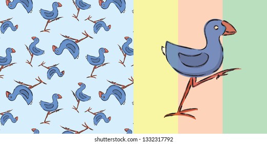 New Zealand "Kiwiana" design patten.

The pukeko is a widespread and easily recognisable bird 
