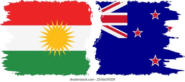 New Zealand and  Kurdistan grunge flags connection, vector