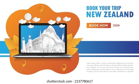 new zealand Landmark Global Travel And Journey paper background. Vector Design Template.used for your advertisement, book, banner, template, travel business or presentation.