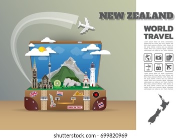 New zealand Landmark Global Travel And Journey Infographic luggage.3D Design Vector Template.vector/illustration. can be used for your business, advertisement or artwork.