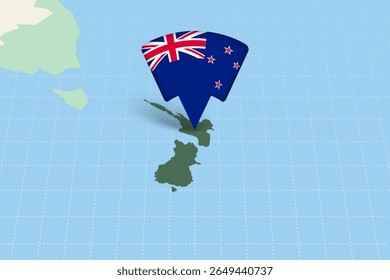 New Zealand Location Highlighted on Oceania Map with Flag Icon. Detailed Vector Design.