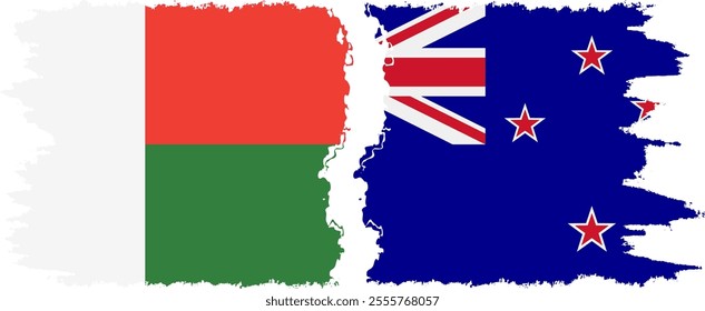 New Zealand and Madagascar grunge flags connection, vector