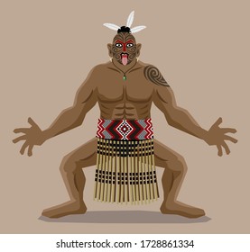 New Zealand Maori Man. Traditional Haka Dance